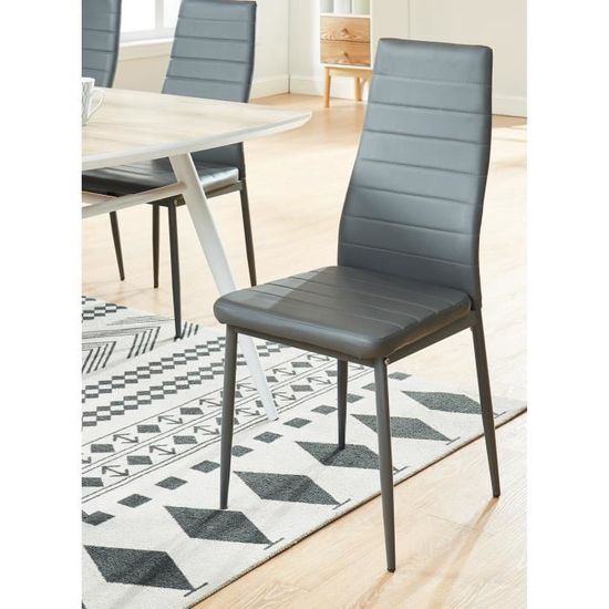 Lot de 6 chaises - BAÏTA - Gamme SAM - Simili gris pieds métal noir - L 50  x P 41,5 x H 96 cm - Cdiscount Maison