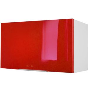 ÉLÉMENTS HAUT Meuble hotte POP - Rouge haute brillance - 60x33x35 cm - Porte abattant - Poignée Alu - Fabrication française