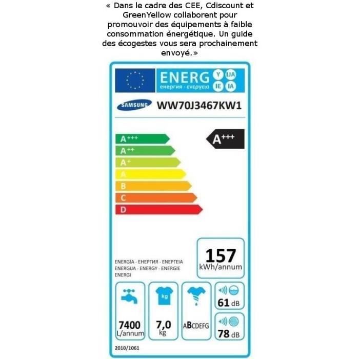  WW70J3467KW/EF - Lave linge frontal - 7 kg -2