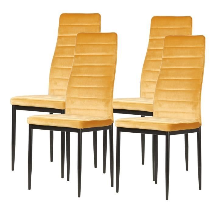 Vilmaur Lot De 4 Chaises De Salle A Manger Velours Jaune