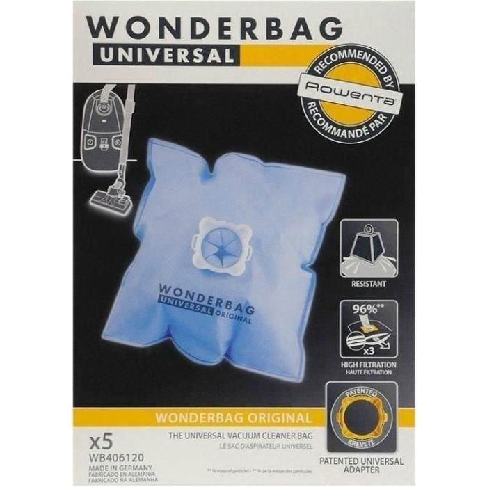 Sac pour aspirateur - WPRO - Wonderbag Classic - Microfibre ultra résistant - Adaptateur universel breveté