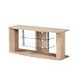 Meuble TV en bois décor sonoma naturel - Etagère en verre - L 119 x P 39,5 x H 50 cm-1