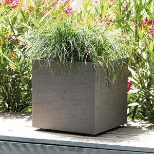 Pot de fleurs à reserve d'eau rond D.50 cm taupe - OOGarden