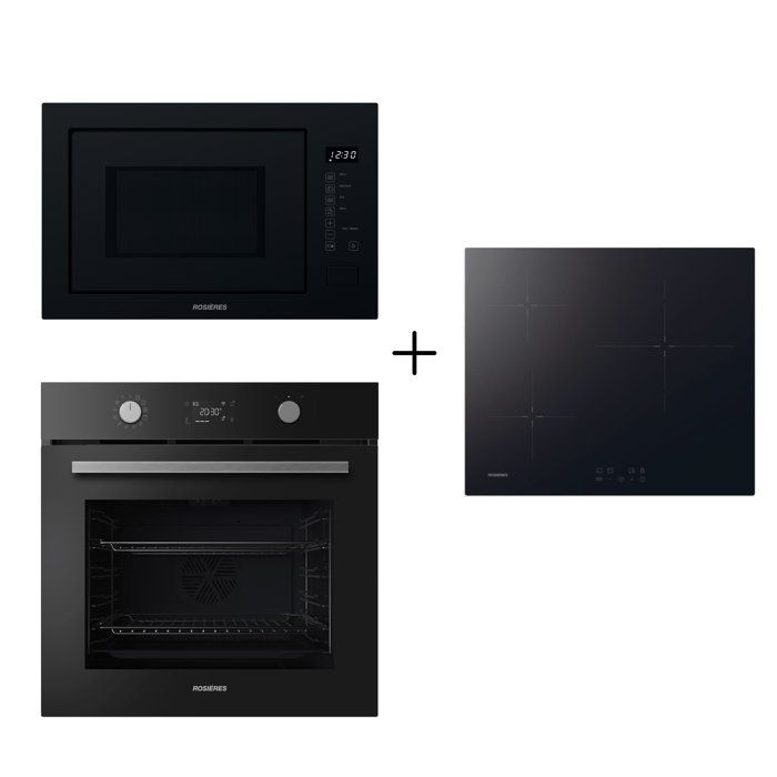 Four Pyrolyse ROSIERES RO6 T3B3EYTB + Micro-ondes ROSIERES RO38FL7N25LWB + Plaque induction ROSIERES RI633CBB