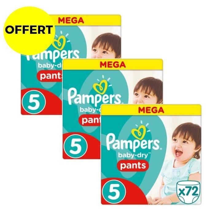 PAMPERS Baby Dry Pants Taille 5 12 à 18kg 216 couches Format Mega x3 Cdiscount