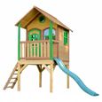 AXI Laura Maison Enfant avec Toboggan vert | Aire de Jeux pour l'extérieur en marron & vert | Maisonnette /Cabane de Jeu en Bois-0