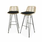 SWEEEK Lot de 2 tabourets de bar 75cm. métal et rotin. assise noir - Cahya