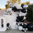 MMTX 103Pcs Kit de Guirlande Ballon Arche Noir Argent Blanc,Décoration d Anniversaire de Ballon Noirs Confettis
