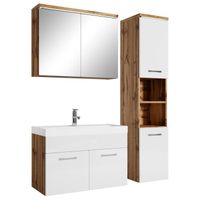 Meuble de salle de bain de Paso 80 x 40 cm lavabo Chene avec Blanc – Armoire de rangement Meuble lavabo armoire miroir