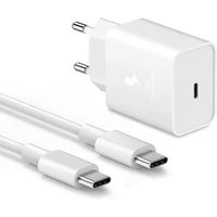 Chargeur Rapide 25W USB-C + Câble USB-C vers USB-C 1M Blanc pour Samsung Galaxy A04s A12 A13 A22 A33 A52 A53
