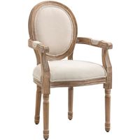Chaise de salle à manger chaise de salon médaillon style Louis XVI bois hévéa patiné sculpté tissu beige 56x55x96cm Beige