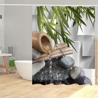 Rideau de douche Zen bambous pierres l'eau courant anneaux inclus 3D effect imperméable 180 x 200 cm