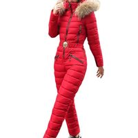 Combinaison de ski pour femme-Combinaison de ski élégante - Combinaison de ski avec capuche-Coupe-vent-Imperméable-Rouge