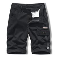 Cargo Short Homme en Coton Multi-poches Casual Short Ete Coupe Droite Couleur Unie Tissu Confortable - Noir