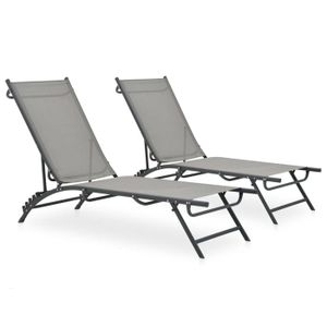 CHAISE LONGUE Lot de 2 transats chaise longue bain de soleil lit de jardin terrasse meuble d exterieur textilene et acier
