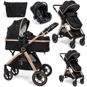 POUSSETTE  BEBELISSIMO - Poussette combinée trio 3 en 1 - siège auto 0m - nacelle - dès la naissance - jusqu’à 22kg - Nicea - noir