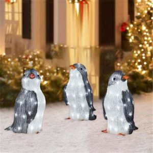PERSONNAGES ET ANIMAUX 3Pcs Décorations de Noël Pingouin Lumineuses