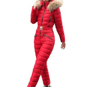 COMBINAISON DE SKI Combinaison de ski pour femme-Combinaison de ski élégante - Combinaison de ski avec capuche-Coupe-vent-Imperméable-Rouge