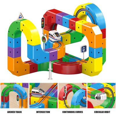Circuit Train Électrique Flexible – Jeu De Construction 3D Modulaire, Voiture Électrique Défiant La Gravité, Cadeau Éducatif (123 Pièces)