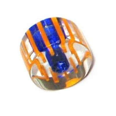 10 Perles Tube Cylindre Verre Bleu Ligné Orange 6x10mm - Pour Bijoux DIY, Création, Neuf