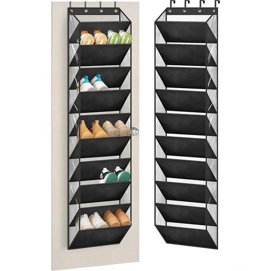Organisateur De Chaussures Suspendu 16 Poches - Pour Porte De Placard, Gris - Tissu Oxford Robuste, 3 Crochets - Gain De Place Maxi