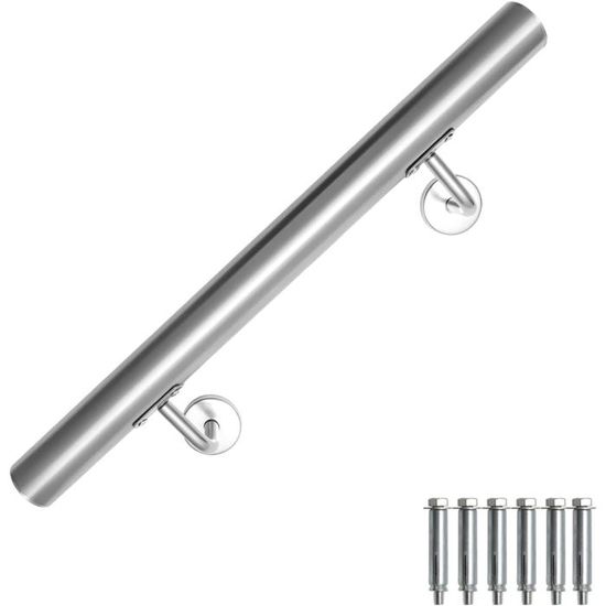 Main Courante en acier inoxydable (AISI 304) poli Diametre 42,4mm - Embouts droîtes - Avec des supports soudés - Longueur (divisé): 3200 mm