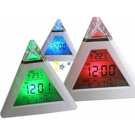 réveil numérique à changement de couleur pyramide à 7 LED réveil numérique électrique pour chambre d'enfants blanc Réveil LED