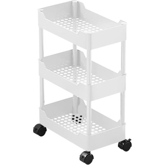 Chariot À Roulettes 2 Niveaux - Organisateur Cuisine Et Bureau Avec 4 Crochets - Rangement Mobile