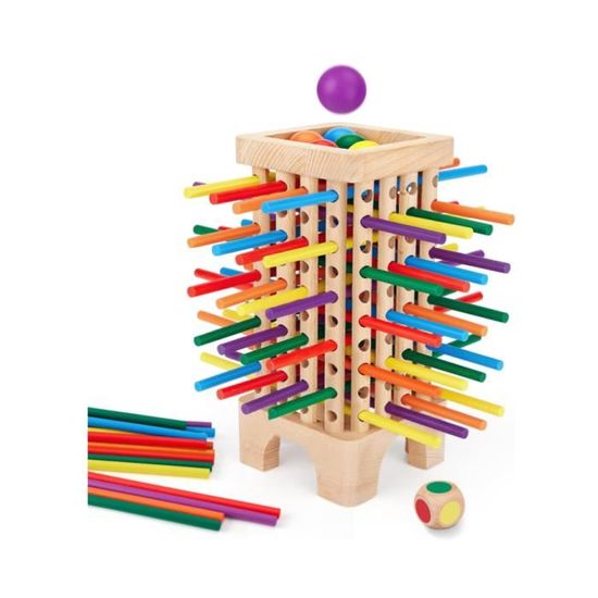 Mystooy – Jeu De Tour En Bois Pyramidale, Bâtons Colorés Et Dés, Montessori, 2 à 4 Joueurs, Dès 3 Ans