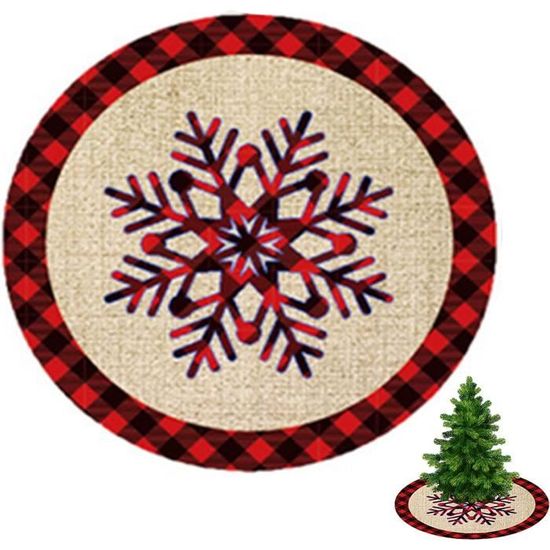 Jupe De Sapin De Noël SOBEAU 122cm - Flocons De Neige Brodés, Rouge Et Blanc