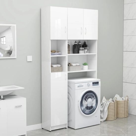 Ensemble de meuble de machine à laver Blanc brillant Aggloméré - Cdiscount  Maison