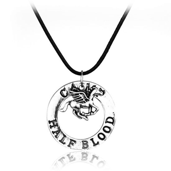 Collier Percy Jackson Pendentif Cheval Volant - Camp Half-Blood, Cordon Cuir, Prop Costume