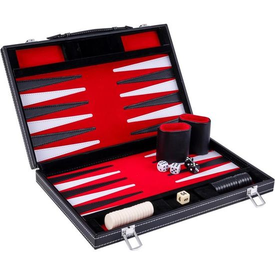 Jeu de société - ENGELHART - Backgammon 38 cm de luxe - Feutre et Simili Cuir - 2 gobelets et 4 dés - Mixte - Jeux - Jouets