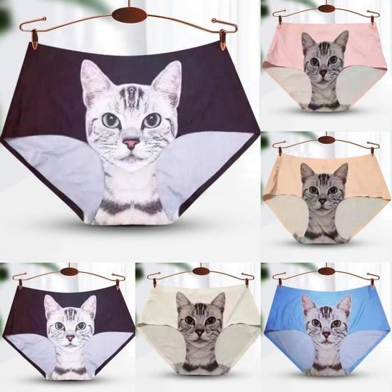 Slip Femme Culotte Humour – Imprimé Chat 3D Blanc – Taille Unique 36-42 – Matière Modal – Neuf Sans étiquette