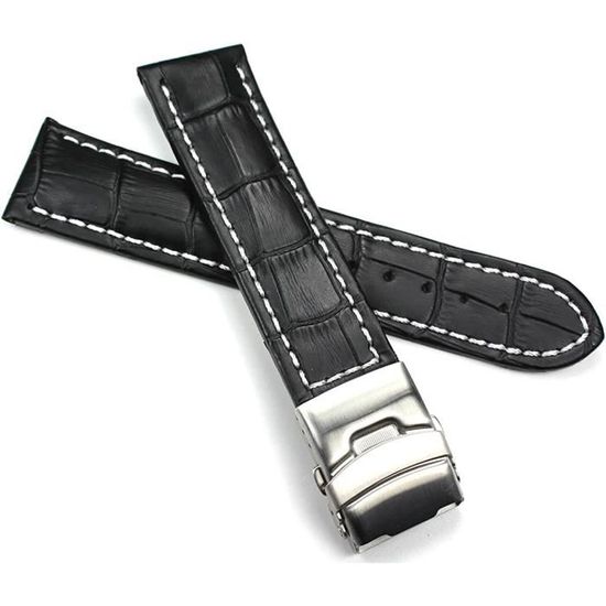 Bracelet Montre Timex Adventurer 19 Mm - Cuir Véritable Noir, Boucle Acier - Neuf Sans étiquette