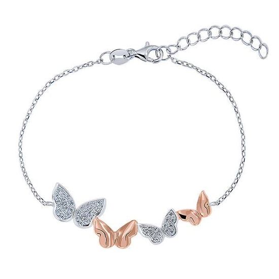 Bracelet Papillon En Argent 925 - Or Blanc Et Zircones, Occasion, Bijou Délicat Et Féminin