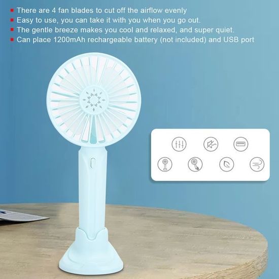 Mini Ventilateur Portable Rechargeable par USB 5 Vitesses avec Base Mini Ventilateur Portable Rechargeable par USB 5 Vitesses avec Base