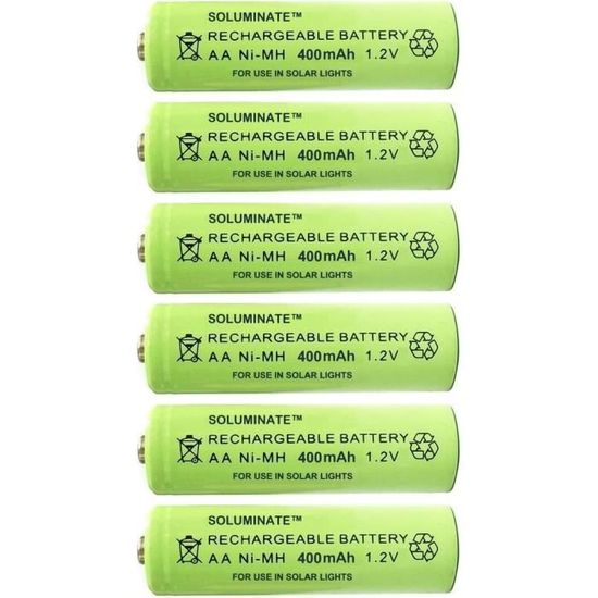 Lot De 6 Piles Solaires Aa Rechargeables Soluminate (400 Mah) Pour Lampes Solaires De Jardin Et