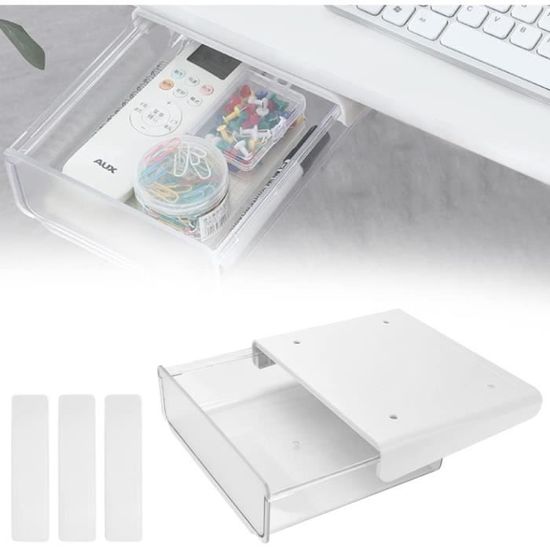 2pcs Tiroirs Sous Bureau LONGHAO - Boîte Rangement Autocollante Cachée, Idéal Pour Bureau Et Maison