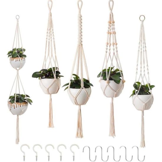 Suspensions Pour Plantes En Macramé - Lot De 2 - Corde Coton Style Bohème, Pour Intérieur Et Extérieur