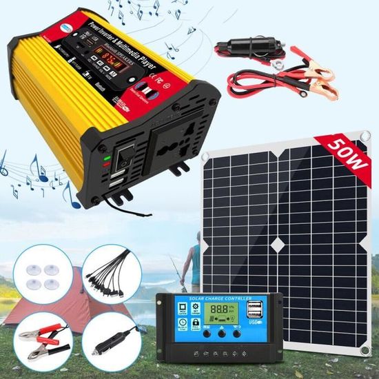 Kit solaire 50W 24V avec convertisseur Pour Cabanons Mobil home Porta