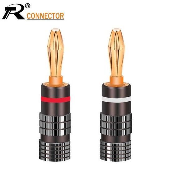 12 Fiches Bananes Plaqué Or 24K - Connecteurs Haut-Parleurs HiFi Audio (6 Rouge + 6 Noir)