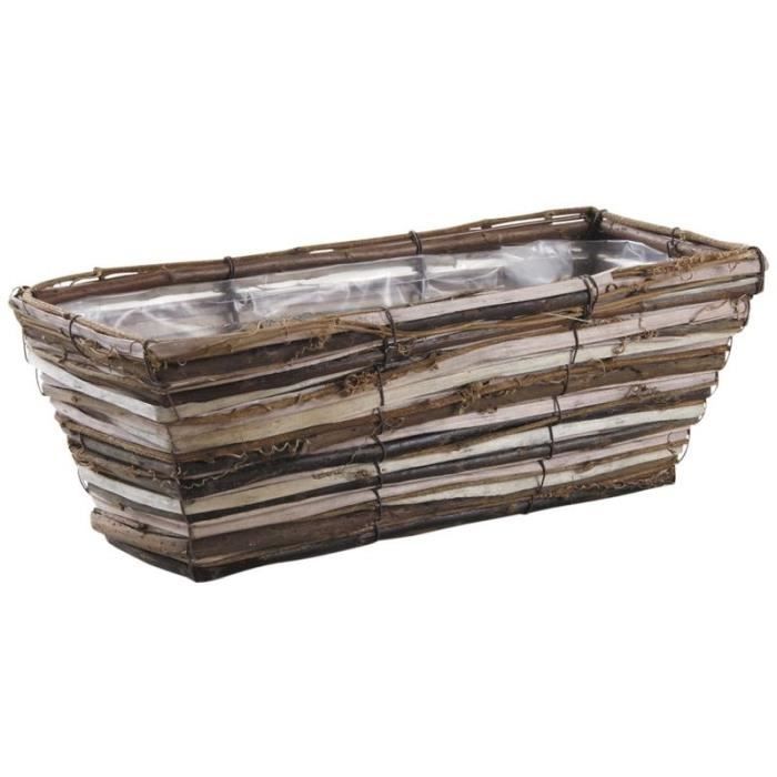 Jardinière en osier brut et bois T1