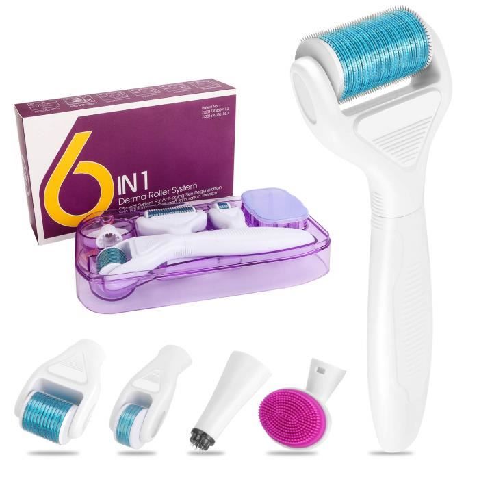 DermaRoller Aiglam 6 en 1 Derma Roller Efficace pour l'acné, les rides et l'anti-âge 0,25-0,5-1 mm Derma Roller Kit pour le corps