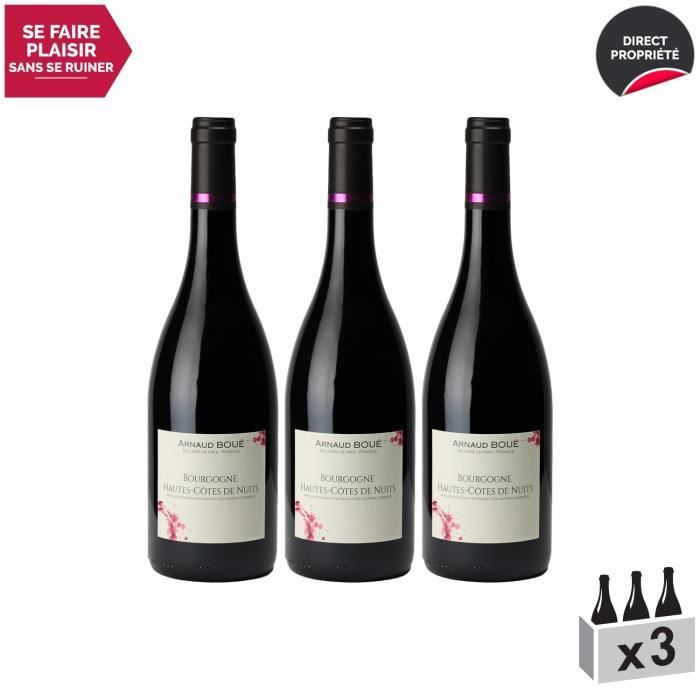 Bourgogne Hautes Côtes de Nuits Rouge 2018 - Lot de 3x75cl - Arnaud Boué - Vin AOC Rouge de Bourgogne - Cépage Pinot Noir