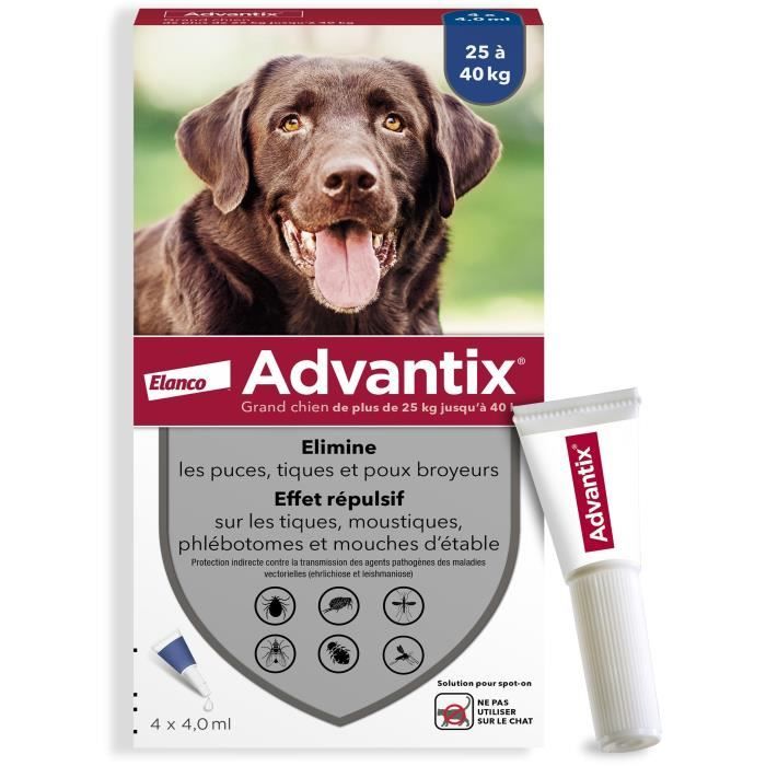 Advantix® Grand Chien – Anti-Puces et Anti-Tiques – 25-40KG – 4 Pipettes