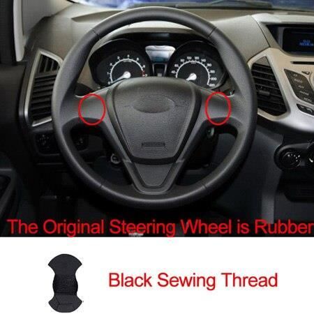 Housse de volant de voiture, couture à la main, pour Ford Fiesta 2008 2016 2017 Ecosport 2014 2015 20 Rubber Black