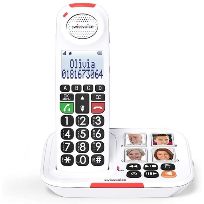 Swissvoice Xtra 2155- Téléphone sans fil pour les séniors, 4 photos mémoires, Amplification audio (+30dB), Sonnerie extra forte (90d
