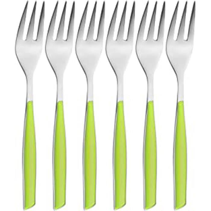, Glamour, Lot De 6 Fourchettes À Dessert En Acier Inoxydable 18-10 Et Poignée Vert Pomme, Emballé Dans Une Boîte Cadeau, Va Au La