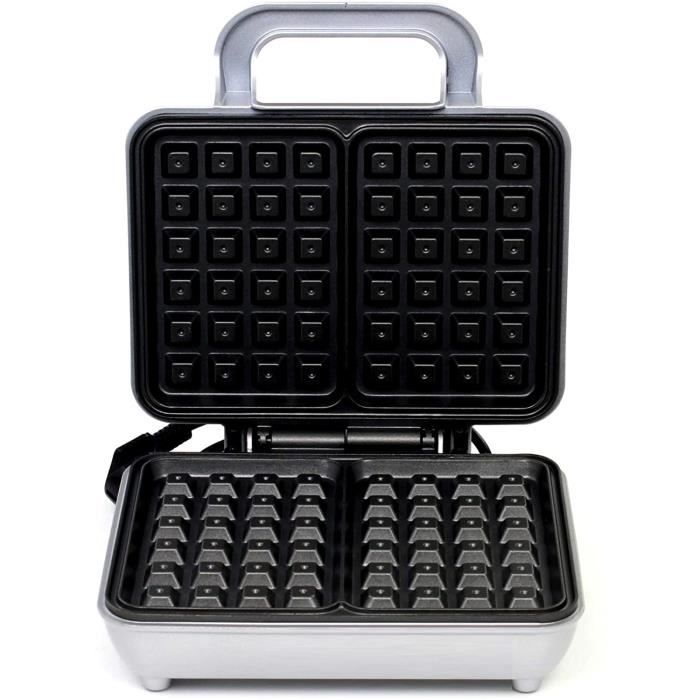 MPM MGO-38 Gaufrier professionnel pour 2 gaufres belges épais, plaques anti-adhésives, température automatique, argent 1000 W